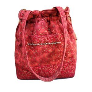 VTG Quilted Red Brick Tie-Dye Drawstring Multi Pocket Arts & Craft Cotton Bag